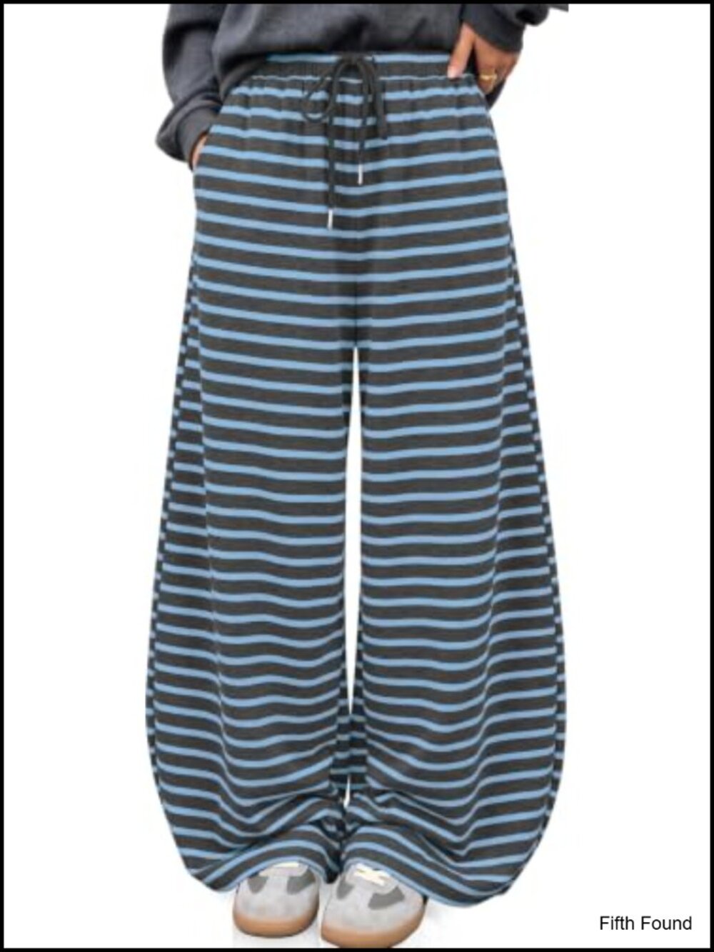 Wide Leg Striped Lounge Pants with Elastic Waistband High Rise
